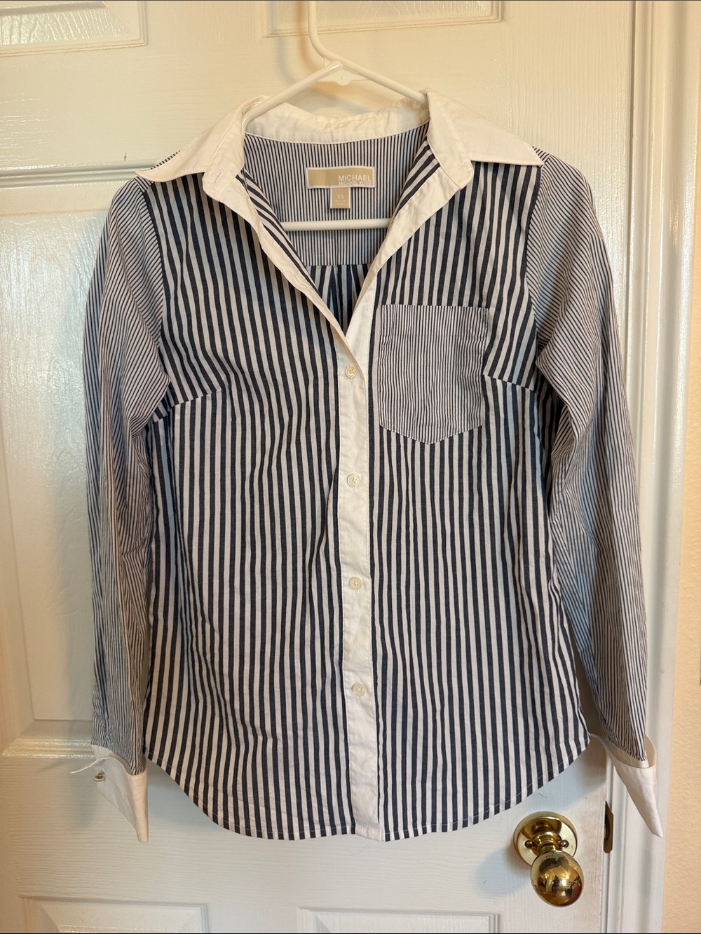 Michael Kors Navy and White Striped Button-Front Shirt
